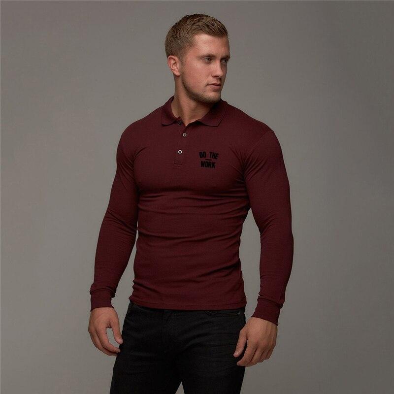 Muscleguys Pánské jarní polokošile s dlouhým rukávem s klopou American Muscle Man Slim Fit trička Pohodlné bavlněné topy