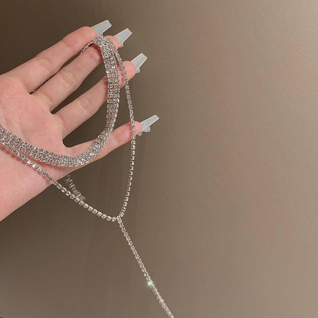 Multi-Layered Diamond Claw Tassel Necklace for Women