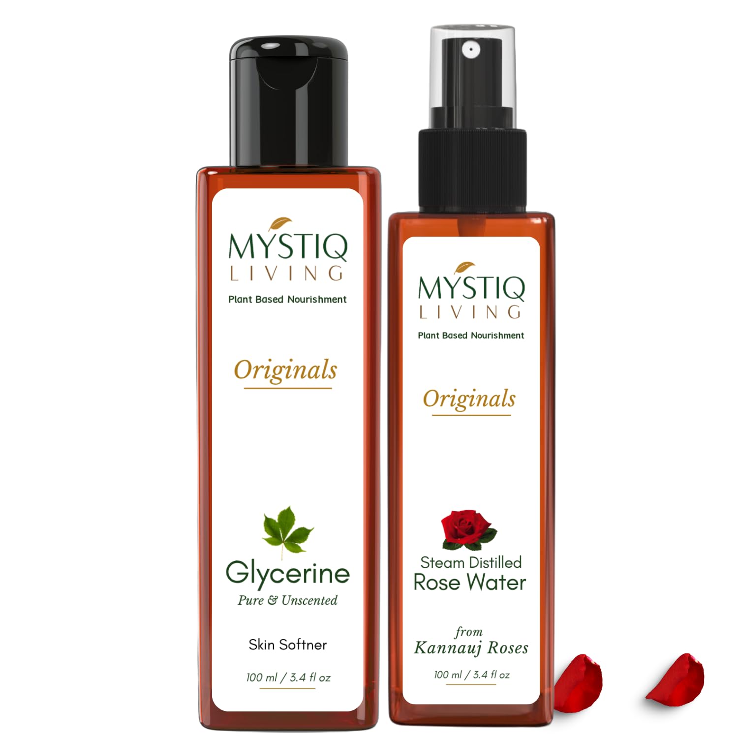 Комбо-спрей Mystiq Living с глицерином и розовой водой - На растительной основе | Для ухода за кожей лица и тела (210 мл, 2)