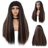 Women's Black Long Synthetic Fibre Wig Ladies Daily Use Natural Looking Fluffy Yaki Straight Style Wig with Headband