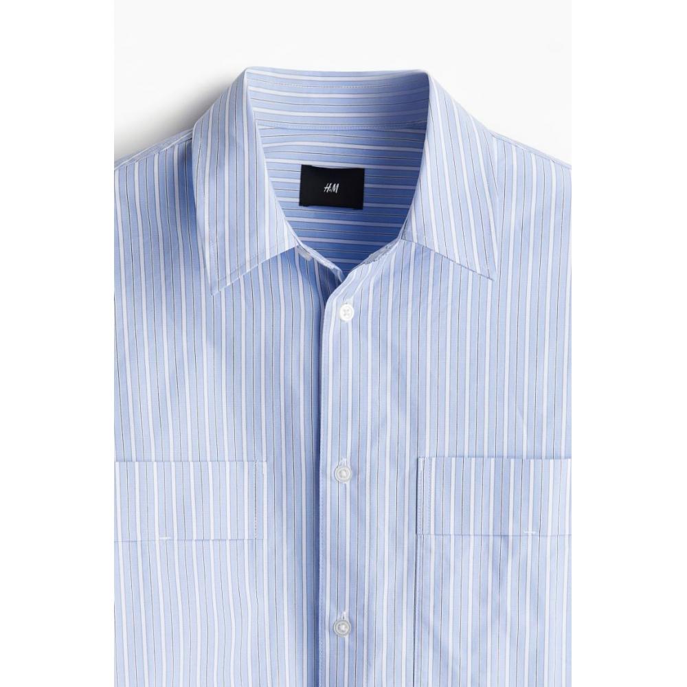 H M Utility sHirt Loose Fit ligHt Blue Striped