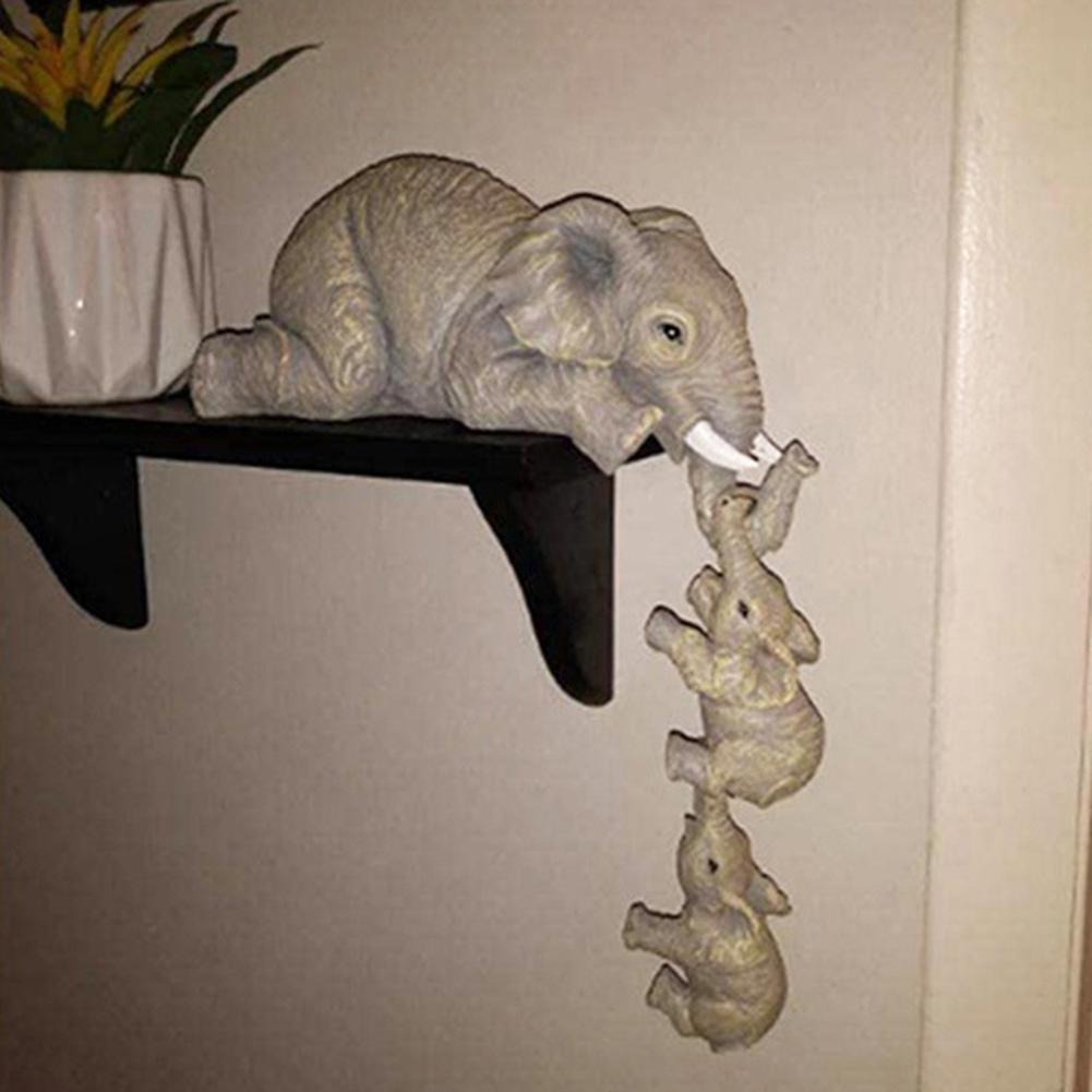 3 piece Cute Elephant Hugging Baby Resin Ornament Set Mini Hand-made Decorations Home Desktop Display Stand Decorative Set