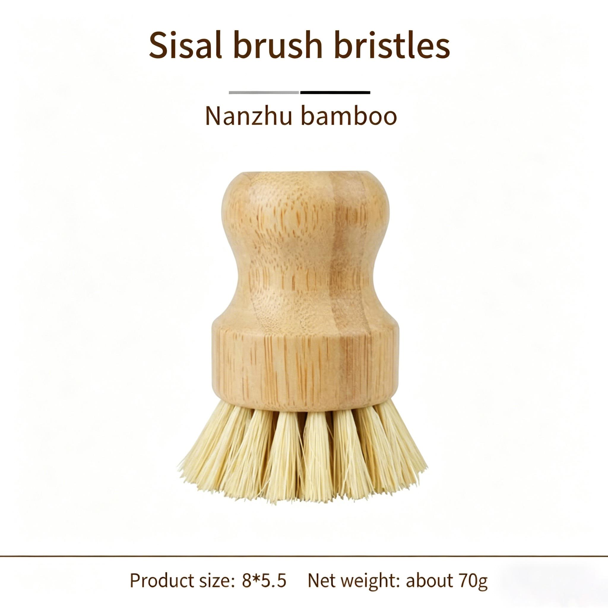 Bamboo Dish Brush Natural Dish Scrub Brush with Sisal&Palm Bristles for Non-Stick Pans Pots Vegetables and Kitchen Cleaning