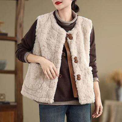 Autumn and Winter Vest for Women Imitation Lamb Wool Thickened Warm Retro Literary Style Fashionable and Versatile Plush