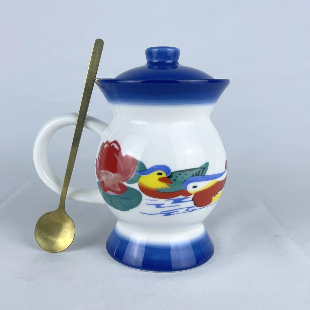 Mug Ceramic Spittoon Shape Water Cup Animal Printing in-Glaze Decoration Retro Funny Personalized Custom Red Blue Chinese Style