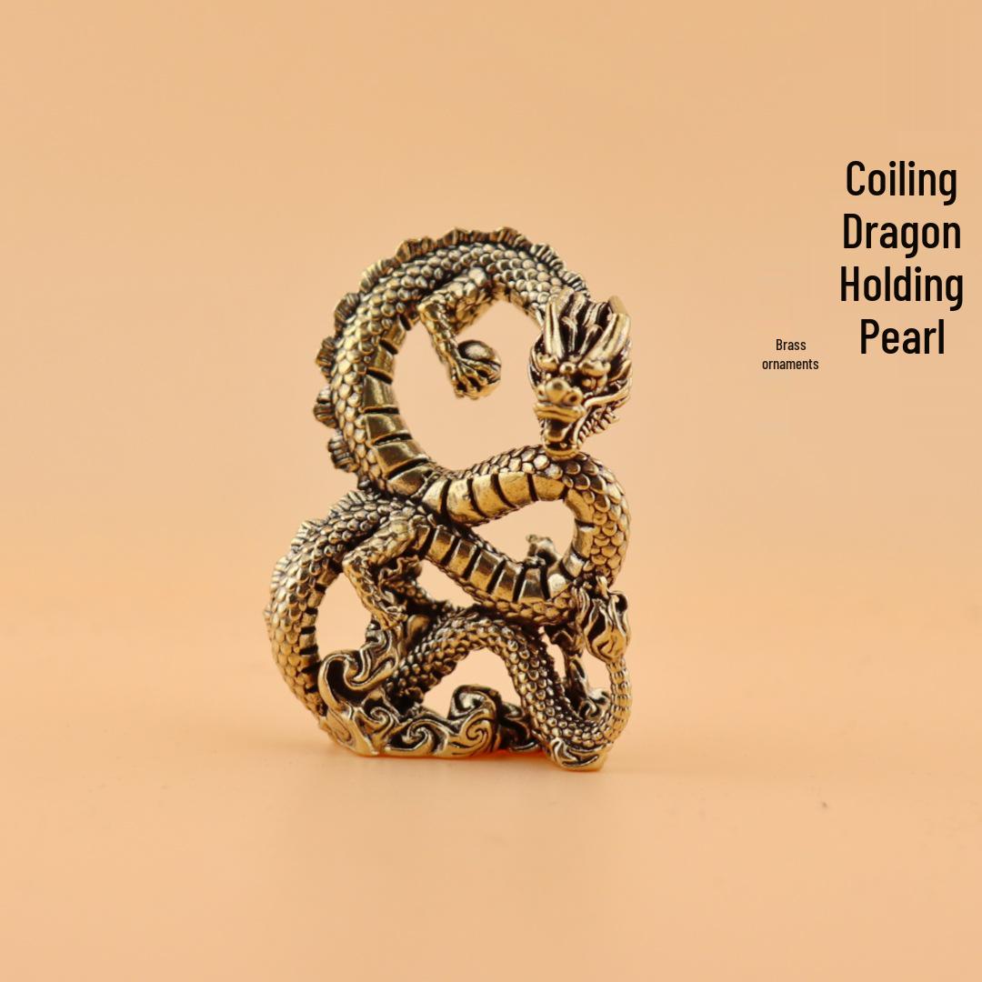 

Handmade Retro Brass Dragon with Pearl Pendant Ornament