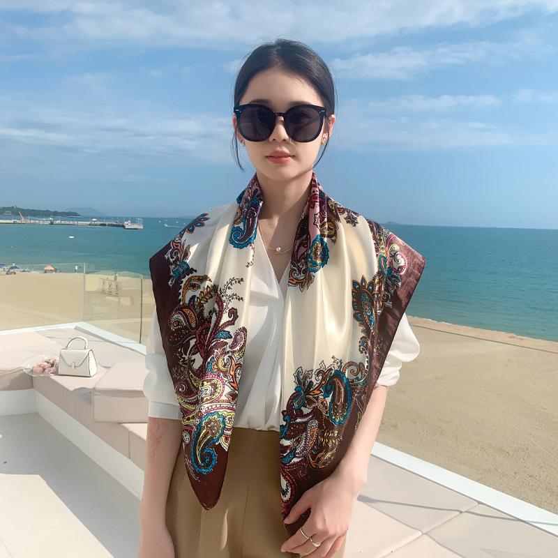 70x70cm Silk Scarf for Women Summer Silk Shawl Print Square Headscarf Bandana Office Ladies Neck Scarf Hair Band Gift Muffler