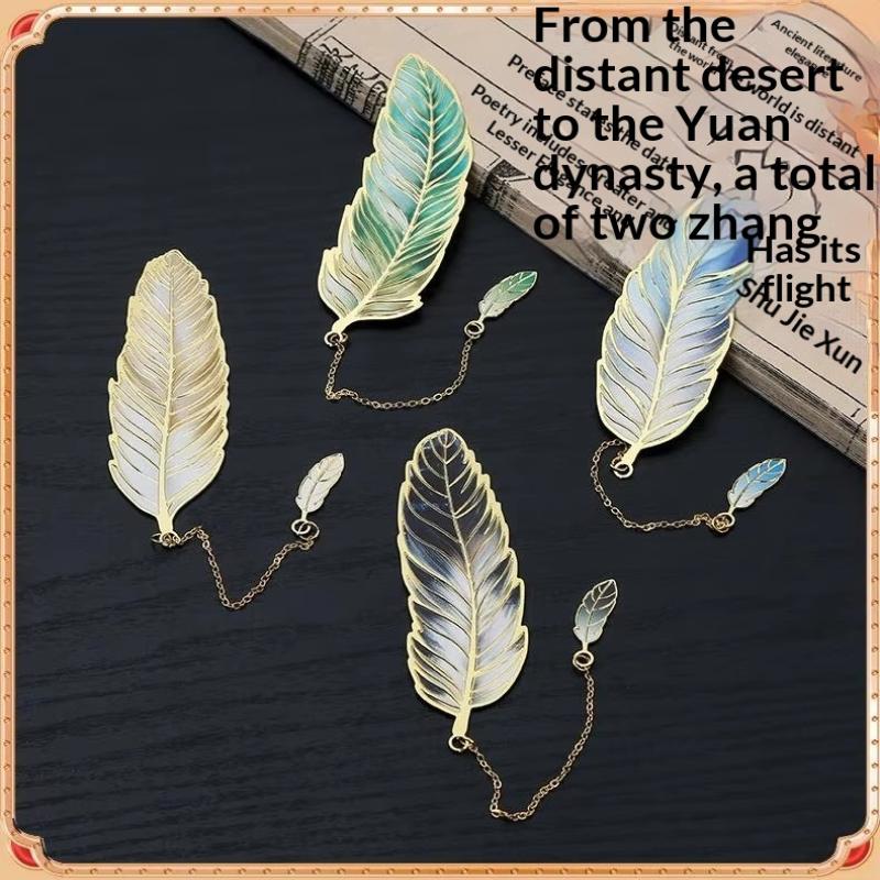 Enamel Feather Metal Bookmark With Gold Trim And Small Pendant Chain Perfect For Book Lovers Reading Gift School Office Use