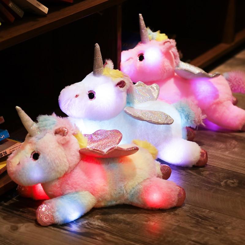 1pc 38cm Kawaii Lightning Unicorn Plush Toys Soft Stuffed Animal Colored Lights Unicorn Pillow Luminous Doll Children Girls Gift