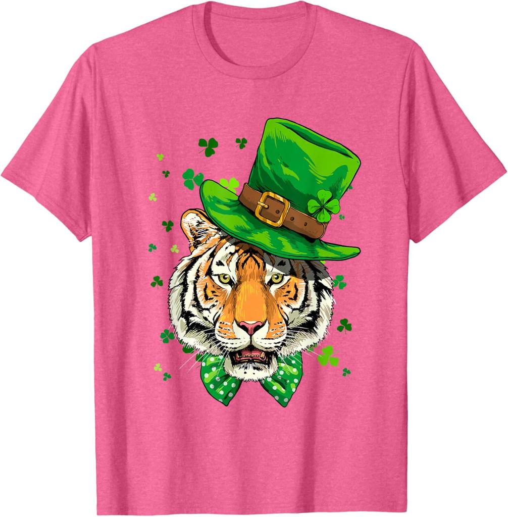 Tiger Leprechaun St. Patrick's Day Grafik T-Shirt Atmungsaktiv Rundhals Kurzarm T-Shirt für Herren