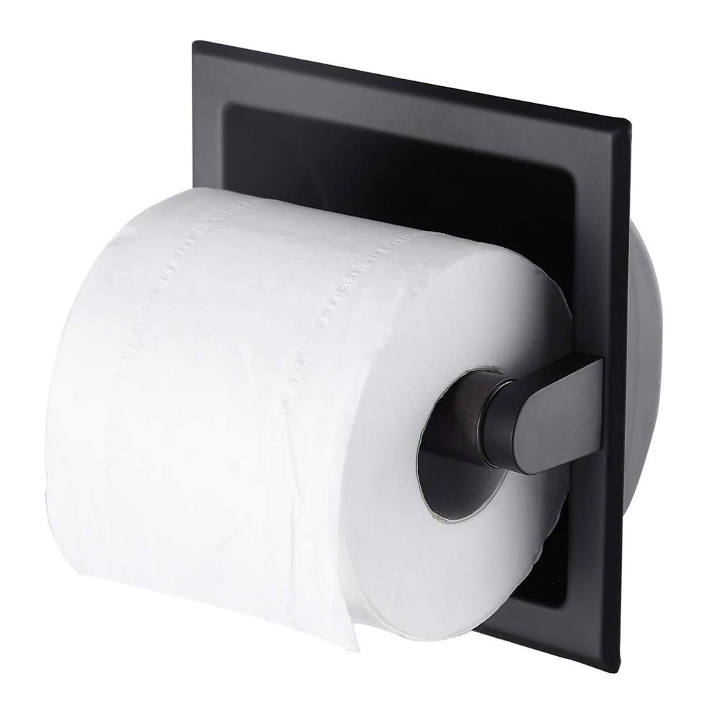Recessed Toilet Paper Holder Black 304 Stainless Steel Cr Plated Inside Wall Toilet Roll Holder for Bathroom