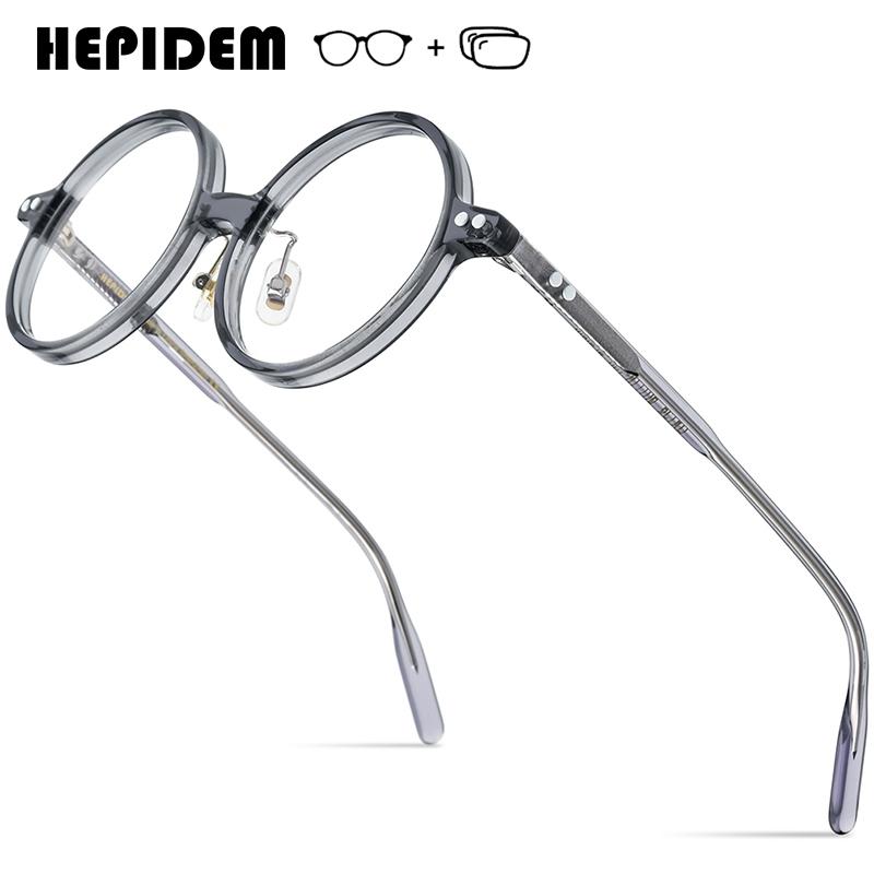 

HEPIDEM Прогрессивные очки по рецепту Анти-синие Фотохромные Миопические Оптические Линзы Очки Мужские Женские Ацетатные Круглые Очки Single Version&1.56&None прозрачный