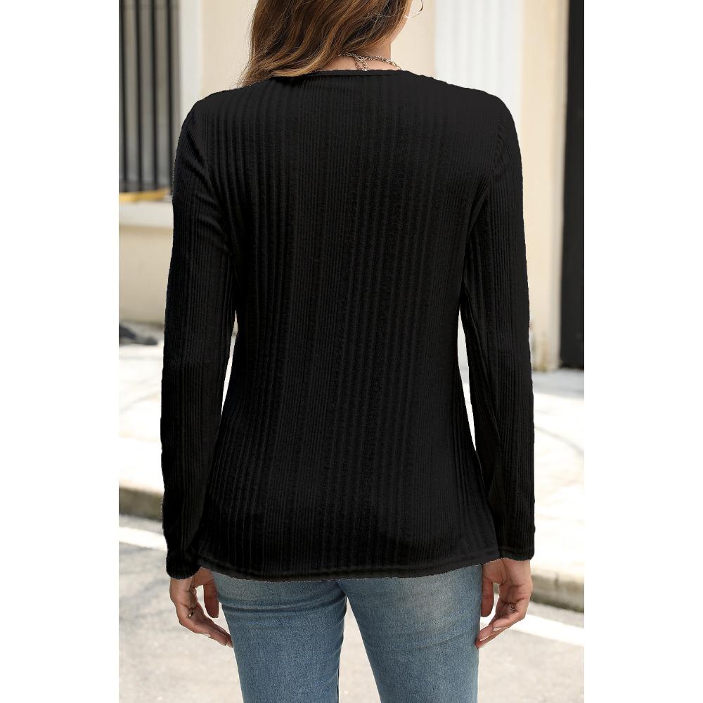GMXIA Women's Fall Winter Pit Strip Wool Button Long Sleeve T-shirt Top