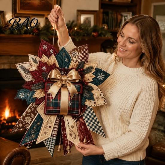 Anpassbare Weihnachtsfeier-Gastgeschenke Weihnachten DIY Gesteppte Schleife Nähen Bastelset, Vorgeschnittene Patchwork-Stoffkunst für Set, Türhänger Wand Kaminsims Heimdekoration
