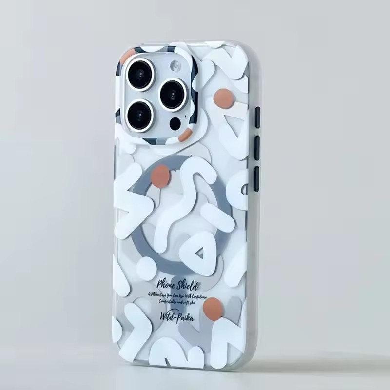 Geometric Graffiti MagSafe Phone Case For iPhone 16 12 13 14 15 Pro Max 16 Plus Magnetic Wireless Charging Hard Shockproof Cover