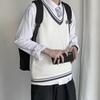 College Style Sleeveless V Neck Sweater Vest Autumn Winter Patchwork Color Twist Men Knitted Vest Daily Clothing
