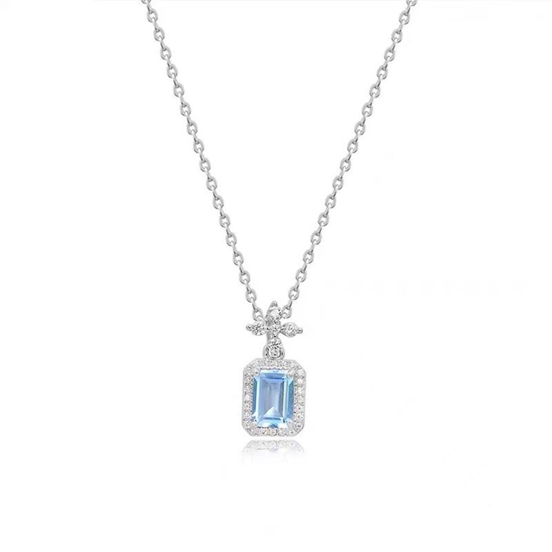 Sapphire Pendant Clavicle Necklace - Women s French Luxury Jewelry