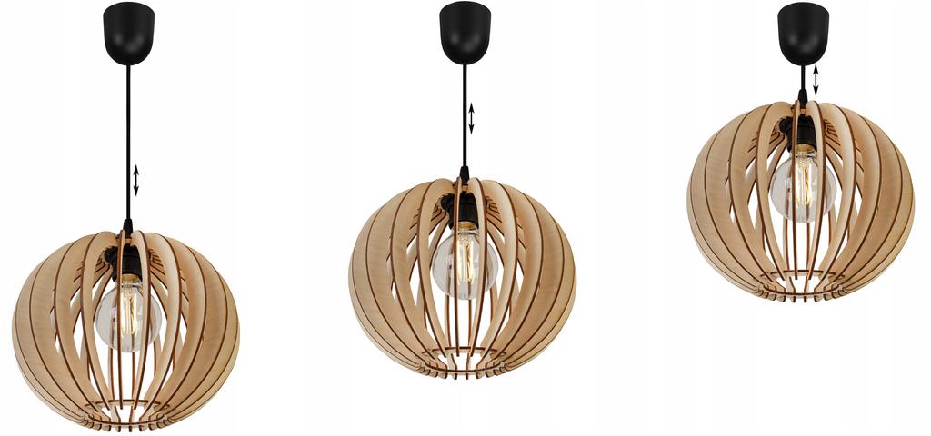 Hanging Lamp Made of Plywood, Spherical Lampshade, E27, Adjustable