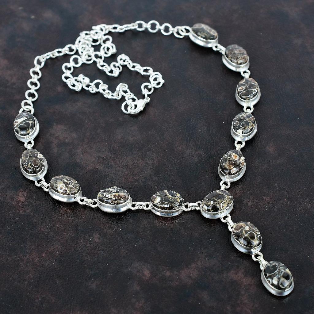 Turritella Agate Necklace 925 Sterling Silver Necklace Adjustable Chain Necklace Natural Gemstone Jewelry Handmade Necklace Engagement Gifts