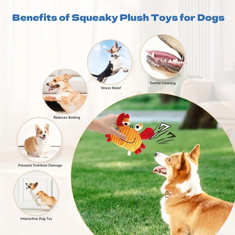 Squeaky Corduroy Dog Toys Plush Bite Resistant Chew Toys for Puppy Training Shark Crab Seahorse Interactive Pet Toys for Small