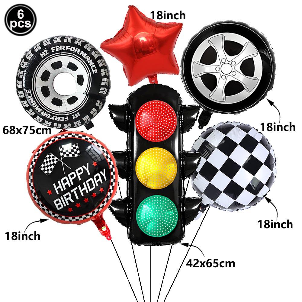 Rennwagen Party Dekorationen Karomuster Rennstrecke Banner Tischdecke Fahnen Banner Ballons für Kinder Renn-Geburtstagsparty Zubehör