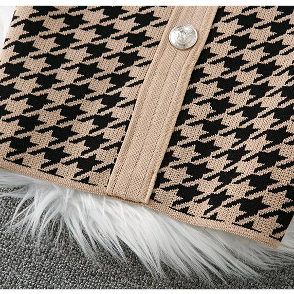 Autunno Inverno Donna Elegante Scollo a V Pied de poule Maglione Lavorato a Maglia Ufficio Festa Slim Aderente Tubino Abiti