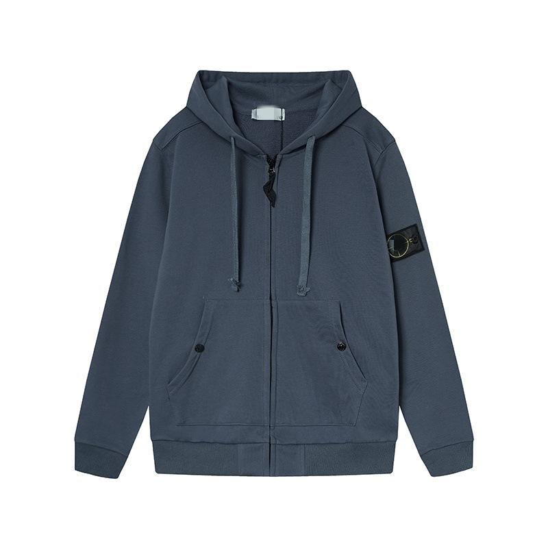 STONE Classic Solid Color Hooded Long-Sleeve Unisex Jacket with Badge – Trendy Island Style for Couples