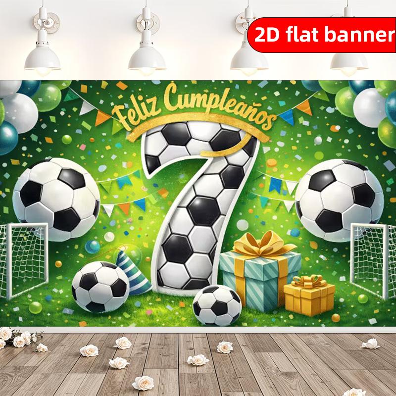 2D flat banner with Nordic style football pattern party banner, 7th birthday party decoration background cloth