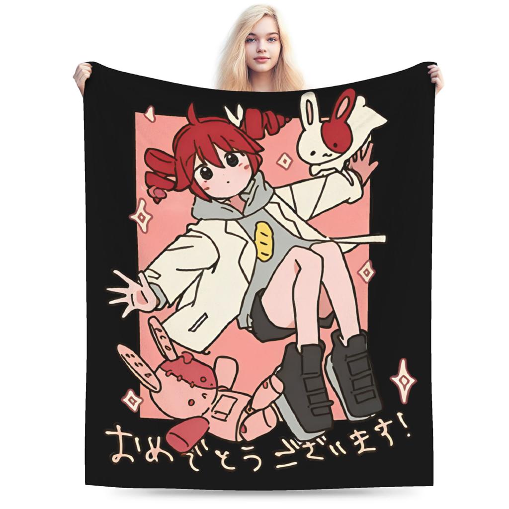 Kasane Teto Velvet Throw Blanket Anime Vtuber Blanket for Sofa Office Warm Plush Thin Quilt
