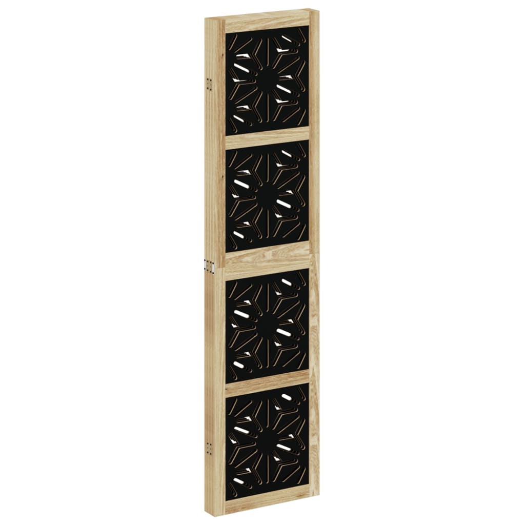 4 Piece Room Divider In Brown and Black Solid Paulownia Wood