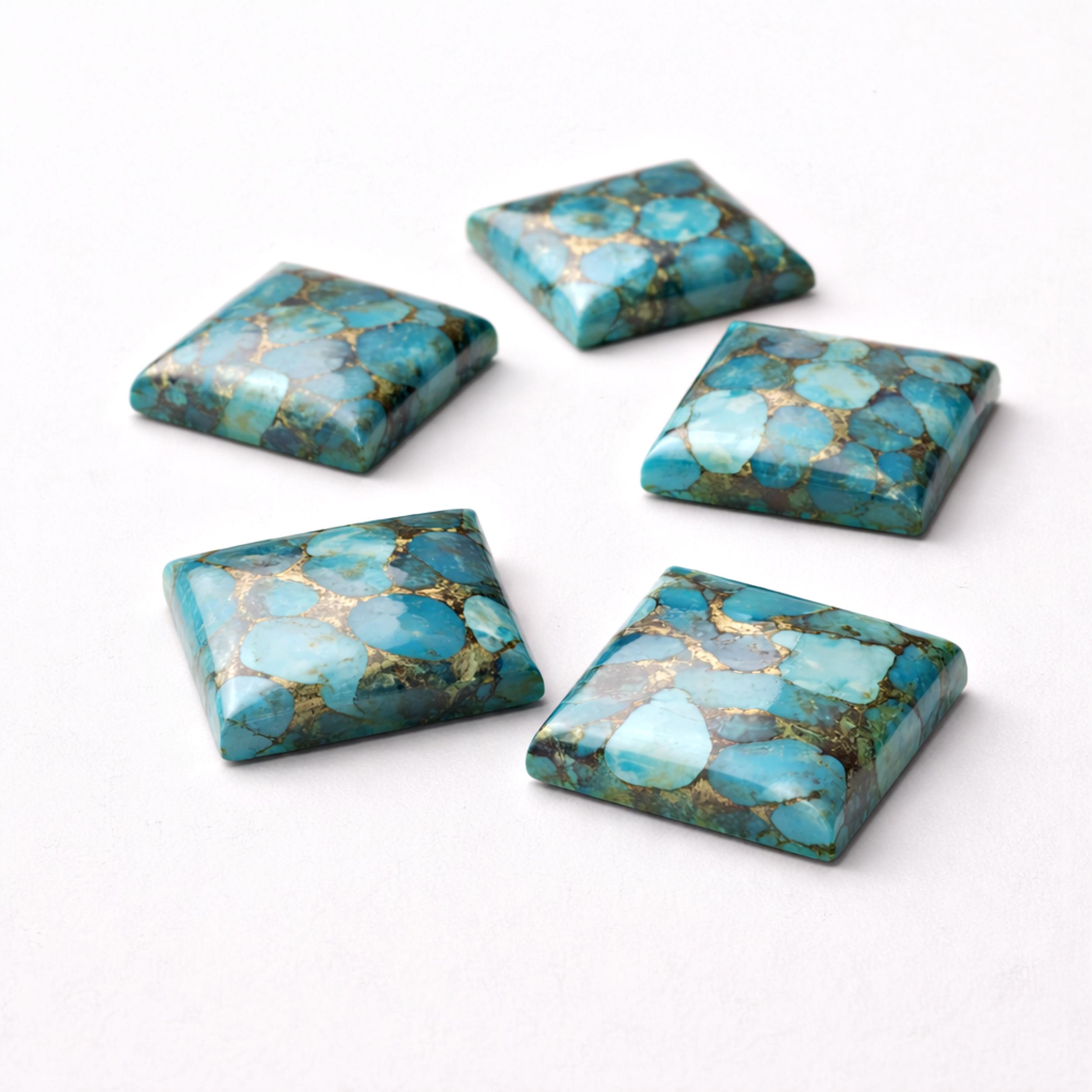 Blue Copper Turquoise Cabochon Gemstones, Square Turquoise Stones, Natural Look Flat Back Cabochons, Jewelry Making Supplies 5mm синий