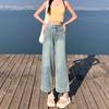 Plus Size Women's Loose High Waist Wide Leg Jeans with Front Patch Pockets