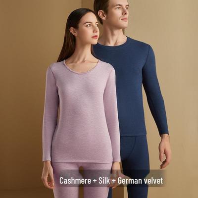 Autumn/Winter Seamless Wool Thermal Underwear Set for Men & Women: Thick Cashmere Silk for Added Warmth