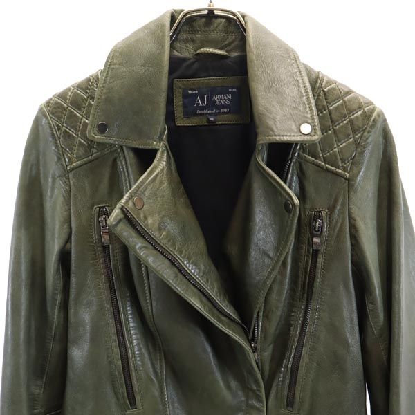 ARMANI JEANS Riders leather jacket 42 Khaki Women Used