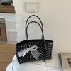 Korean Style Polka Dot Shoulder Bag For Women Elegant Underarm Bag With Pearl Bow Decor Large Capacity Daily Commuter Handbag