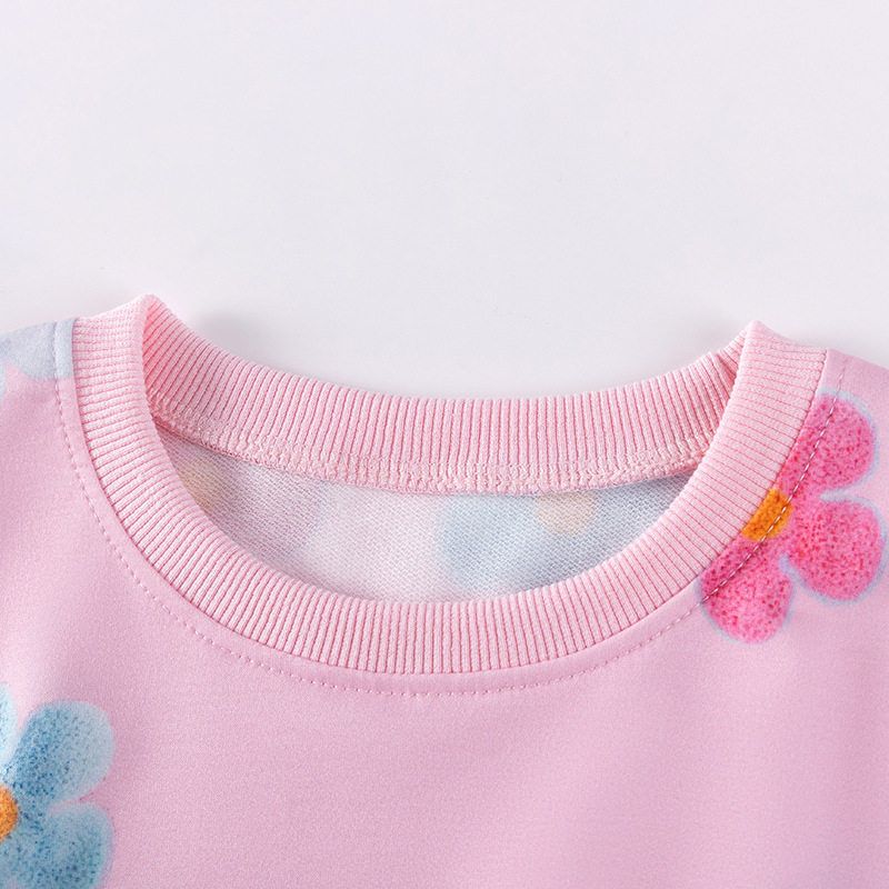 Girls' Long-Sleeved Round-Neck Sweatshirt Spring and Autum Kidsren's Clothing Baby Girl Flower Casual Top Kidsren's Pullover Clothes