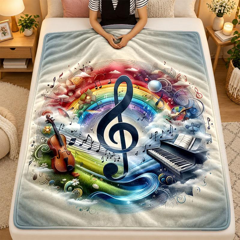 Flannel BlanketMusic Notes Warm Soft Throw Blanket for Indoor Sofa Bed Living Room Use