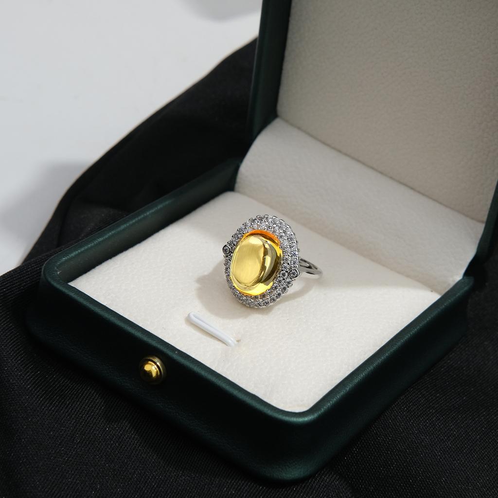 925 Sterling Silver Vintage Yellow Round Zircon Adjustable Ring Wedding Anniversary Party Gift