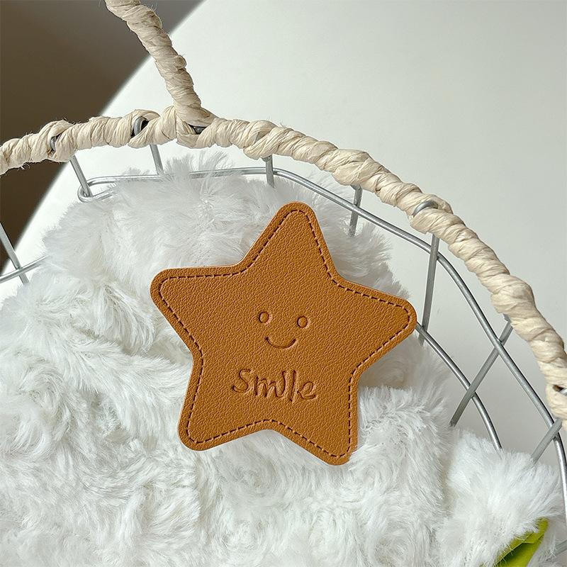 Solid Color Leather Pentagram Mobile Phone Airbag Bracket Pasted Portable Desktop Folding Ring Bracket Simple Internet Celebrity