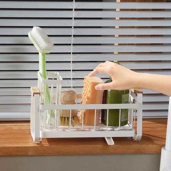 

Sink Caddy Organizer Kitchen Countertop Drain Rack Large Capacity Non-Slip Design Sponge Holder with Quick Drain Tray B
