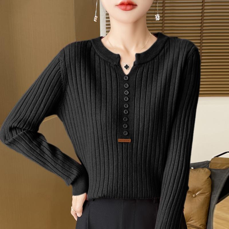 Korean Style V Neck Long Sleeve Pullover Sweater For Women