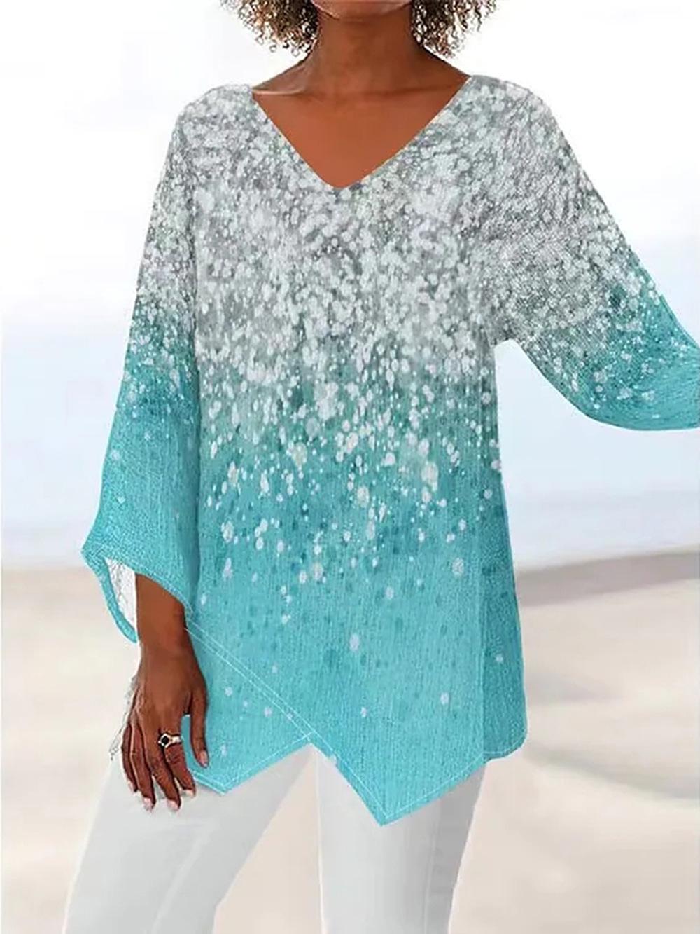 

2024 Women s Plus Size Casual V-Neck Long Sleeve Printed Top 3XL