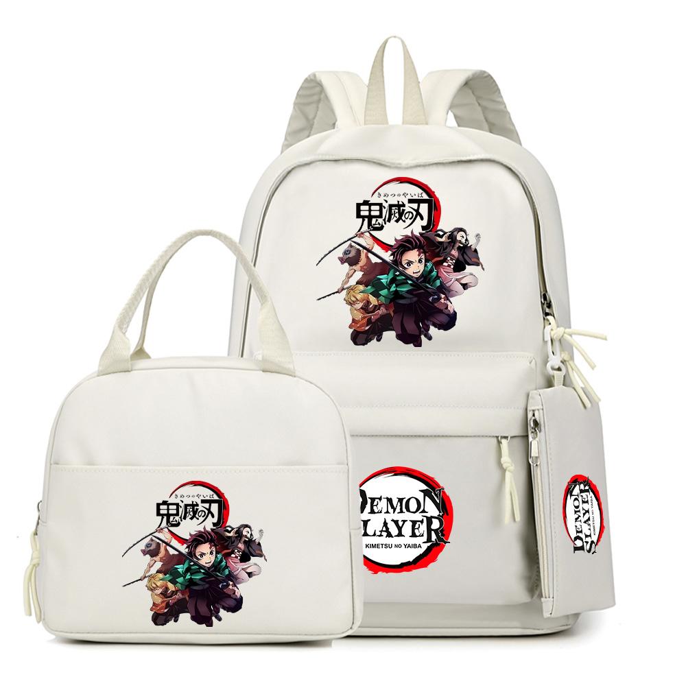 3Pcs/set Anime Demon Slayer Printed Backpack Lunch Bag Pencil Case for Children Student Schoolbag Large Capacity Waterproof Travel Bag