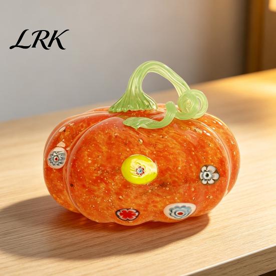 Transparent Pumpkin Figurine Mini Hand Blown Glass Ornament, Collectible Thanksgiving Halloween Handmade Decor Faux Crystal Hanging Decoration