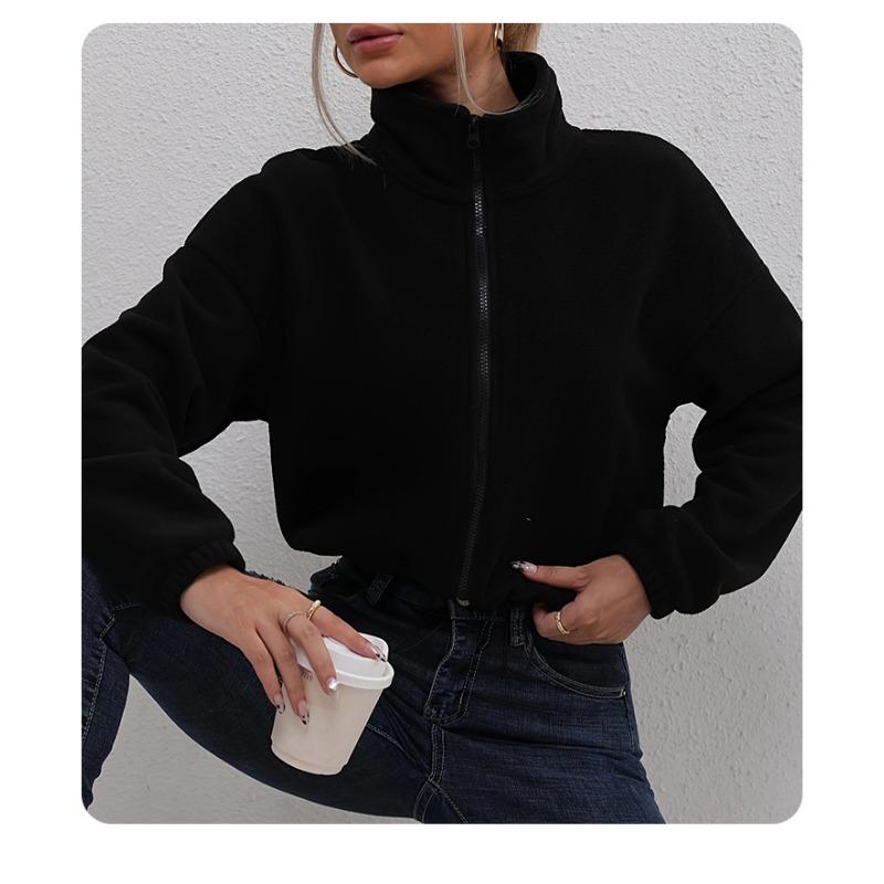 Women S Fleece Jacket Thick Warm Loose Stand Collar Zip Up Long Sleeve Autumn Winter