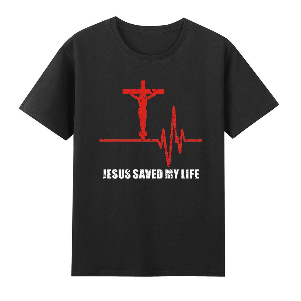 Jesus Saved My Life Cross Heartbeat Christian Religious TShirt