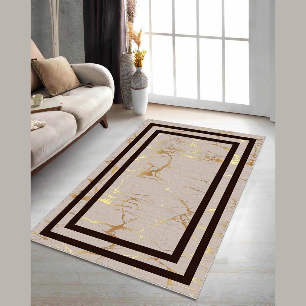 

Нескользящий декоративный ковер бежевого и золотого цвета с черной рамкой 80 x 120 cm золотой/бежевый