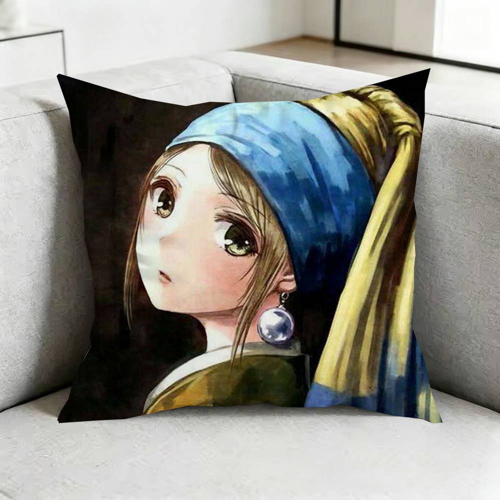 Girl With A Pearl Earring V-Vermeer Square Double-Sided printed Pillow Case Bedroom Bedside Pillow Sofa Cushion Cover Gift