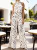Summer Style Women's Sleeveless Printed Jumpsuit with Tie-Up Wide-Leg Pants