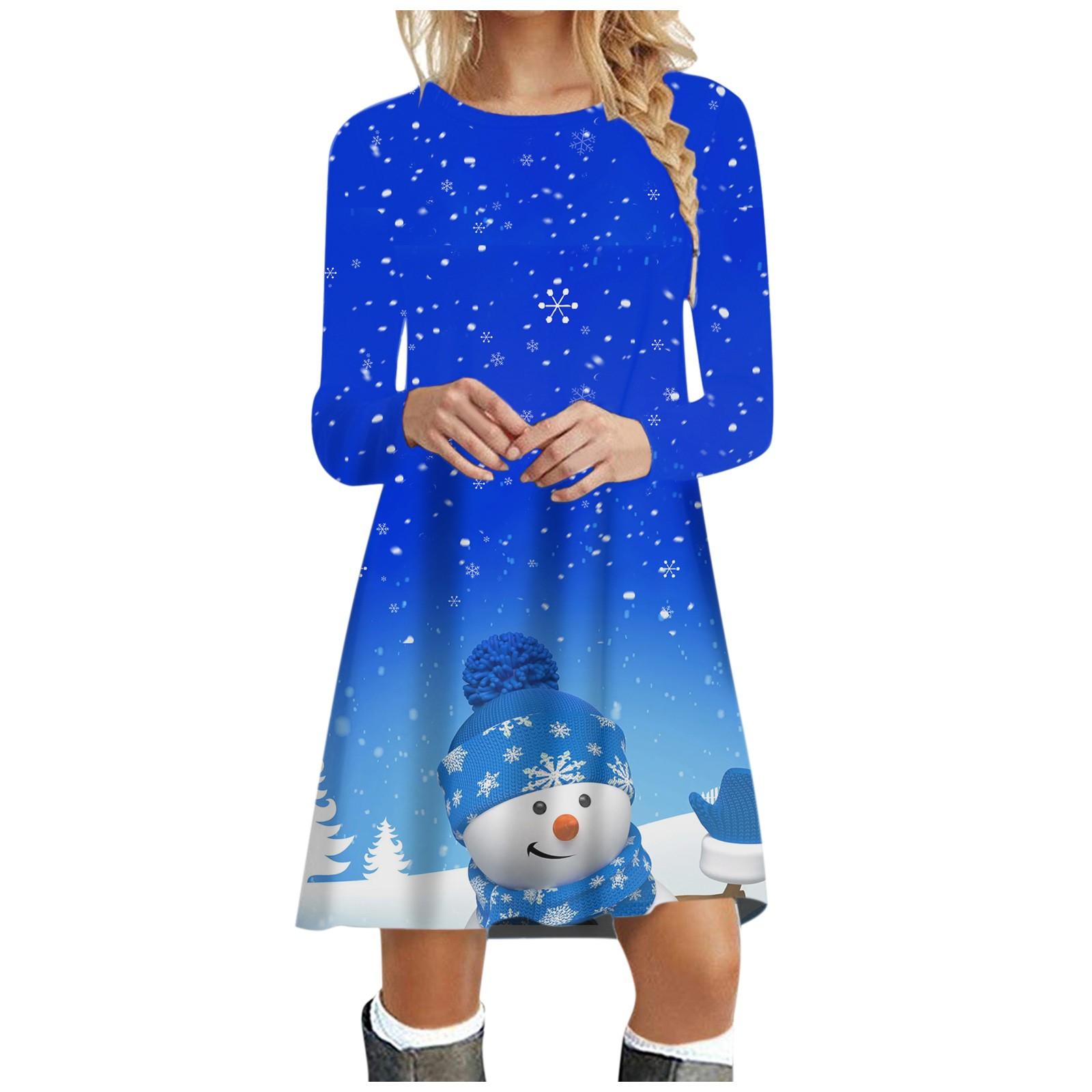 Женское осеннее и зимнее платье с рождественским принтом и круглым вырезом и длинными — фото 4